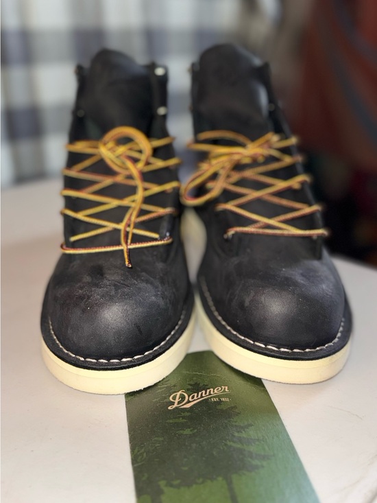 Danner Black Leather Work Boots with Cream Sole and Yellow-Red Laces main image 5